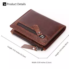 Cartera corta de cuero genuino a la moda para hombre con cremallera, cartera de diseño de lujo RFID para hombre, tarjetero de alta calidad - tienda en línea