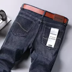 2025 moda cuatro estaciones clásico azul negro trabajo pantalones vaqueros hombres Jeans Casual recto estiramiento ropa de marca masculina - online store