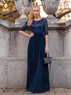 Vestidos de Noche elegantes, vestido largo de encaje de manga tres cuartos con cuello redondo, corte en A, 2021, vestido sencillo de graduación para mujer Ever Pretty Of Orchid - tienda en línea