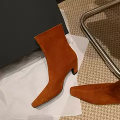 QUTAA-Botines de piel auténtica con tacón cónico para mujer, botas de tacón alto de Metal con punta cuadrada, talla 34-39, para otoño e invierno, 2025 - buy online