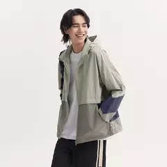 Chaqueta Semir holgada para hombre, protección solar para acampar al aire libre, Top con capucha, bloque de Color de verano, textura arrugada de retales, moda - buy online