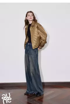 TOYOUTH Chaqueta de algodón para mujer 2024 Otoño e Invierno nuevo estilo de dinero viejo rejilla cuello POLO botón a presión Chaqueta corta abrigo marrón - comprar en línea