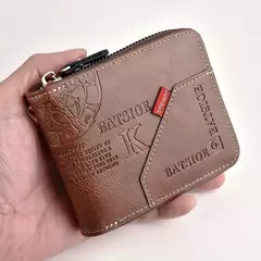 Cartera para hombre hecha de PU, monedero de piel de aceite de cera para hombre, monedero corto para hombre, tarjetero, billeteras con cremallera alrededor del dinero, monedero en internet