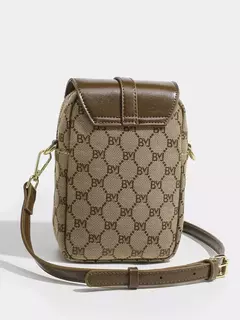 Bolso redondo pequeño con cruz diagonal a cuadros para mujer, bolso de hombro con tapa retro en contraste