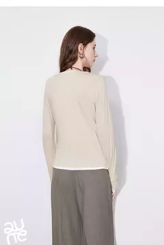 Imagen de TOYOUTH-Camiseta de manga larga para mujer, Tops versátiles de dos piezas falsos con empalme contrastante de Lyocell, primavera 2025