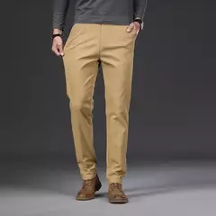 Pantalones informales 97% algodón para hombre, moda de otoño, cómodos, elásticos, ajustados, rectos, de negocios, negro, verde militar, caqui on internet