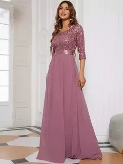 Vestidos de Noche elegantes, vestido largo de encaje de manga tres cuartos con cuello redondo, corte en A, 2021, vestido sencillo de graduación para mujer Ever Pretty Of Orchid - tienda en línea