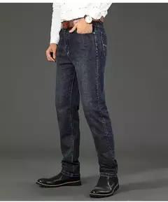 Pantalones vaqueros clásicos de moda de negocios para hombre, pantalones vaqueros informales rectos elásticos azules y negros para trabajo, ropa de marca para hombre - online store