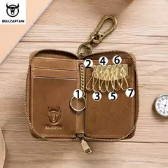 BULLCAPTAIN, bolso para tarjetas y llaves de cuero genuino para hombre, caja para llaves multifunción de alta calidad, llavero para coche, billetera, Mini tarjetero, Clip para llaves - Eleganzie