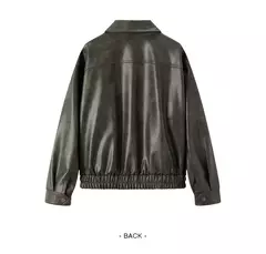 Semir-chaqueta de cuero PU con textura Retro para mujer, abrigo holgado con cuello, estilo callejero, novedad de otoño, 2024