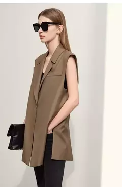 Amii-Chaleco minimalista de otoño para mujer, chaqueta holgada informal sin mangas con abertura con muescas, prendas de vestir a la moda, ropa femenina 12270105