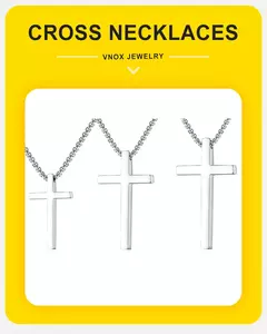 Vnox Collares cruzados para hombres y mujeres, colgante de cruz gruesa de acero inoxidable de color negro y plateado simple con cadena de caja - Eleganzie