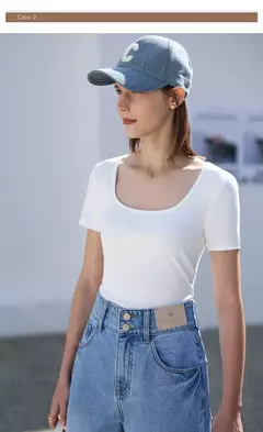 AMII-camisetas minimalistas para mujer, camisetas con cuello en U, cómodas, elásticas, ajustadas, versátiles, de manga corta, para verano 2024 12342288 - Eleganzie
