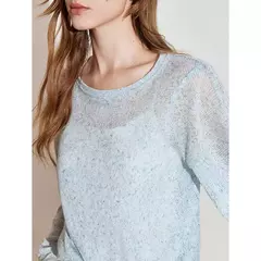 TOYOUTH-Camiseta de manga larga para mujer, Tops de punto con cuello redondo y manga larga romántica transparente, primavera 2025, 2025 - Eleganzie