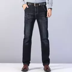 Pantalones vaqueros elásticos de Ajuste Recto para hombre, pantalones vaqueros suaves de color negro, 2023