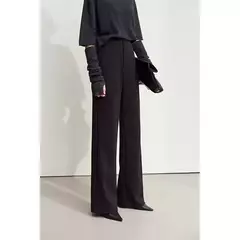 AMII-pantalones minimalistas de punto en espiga para mujer, pantalón de pierna ancha de cintura alta, informal, para ir al trabajo, invierno, 2024 12444064