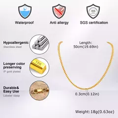 Imagen de Vnox Punk Rock Foxtail Franco Collares de cadena para hombres y niños, collar de eslabones cubanos de acero inoxidable chapado en oro, joyería hippie fresca