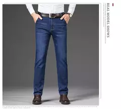 Pantalones de negocios clásicos de talla grande 28-46 para primavera y otoño, pantalones vaqueros informales a la moda de marca para hombre, pantalones vaqueros rectos elásticos - buy online