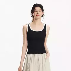 Semir chaleco mujer recortado cuello en U capas 2025 novedad de verano sensación fresca Top ajustado elegante para trajes elegantes - tienda en línea