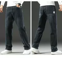 Pantalones vaqueros elásticos de cintura alta para hombre, Jeans clásicos de negocios informales para oficina, a la moda, color azul marino, otoño e invierno, nuevos - online store