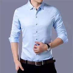 Camisa de manga larga de color sólido de negocios de moda casual para hombres - comprar en línea