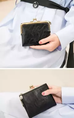 MIYIN-cartera pequeña de cuero para mujer, monedero Vintage plegable, compacto, con cremallera y cierre de beso - Eleganzie