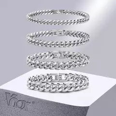 Vnox-pulsera de cadena cubana para hombre y mujer, brazalete de eslabones Curb de acero inoxidable sólido, joyería de 6/8/10/12mm - Eleganzie