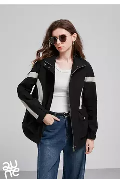 TOYOUTH chaqueta de mujer abrigo 2025 primavera nuevo contraste empalme cremallera cáqui cárdigan rompevientos abrigo