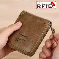 Cartera de cuero para hombre de lujo para hombre Monedero masculino con cremallera tarjeteros con bolsillo para monedas carteras Rfid regalos para hombres bolsa de dinero - comprar en línea