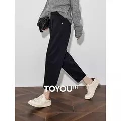 TOYOUTH, pantalones informales de lana para mujer, Otoño Invierno 20224, nueva cintura media, pantalones Harem ajustados y gruesos cálidos hasta el tobillo