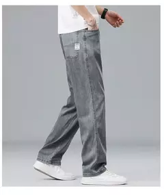 2025, nuevo verano, pantalones vaqueros ultrafinos de Lyocell para hombre, tela suave drapeada, pantalones vaqueros informales rectos sueltos, pantalones elásticos de seda helada para hombre