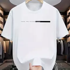 Camiseta holgada informal para hombre, camisa de manga corta con cuello redondo y estampado de letras grandes, 100% algodón, estilo Unisex - online store