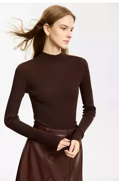 Imagen de AMII suéter minimalista para mujer 2023 invierno nuevo Simple ajustado cuello alto elástico cálido sólido jerseys Mujer 12323075