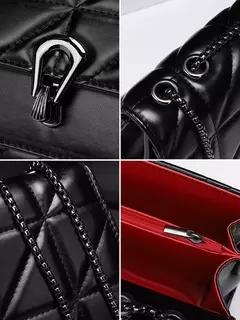 Imagen de Bolso cruzado diagonal con tapa Retro para mujer, bolso bordado acolchado de cuero PU, bolso de hombro con cadena de diseñador de lujo a la moda