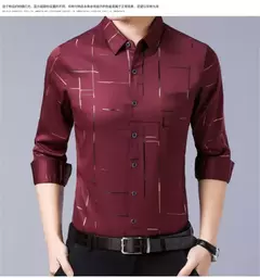 Camisa estampada de manga larga informal y de moda para hombre, top de negocios sin planchar y resistente a las arrugas