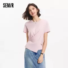 Semir-Camiseta de manga corta para mujer, diseño recortado, dobladillo dividido, Top de algodón de verano, ajuste relajado para estilo informal y elegante, 2025 en internet