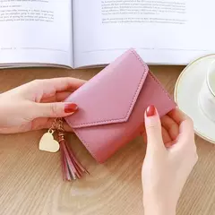 Carteras cortas de moda para mujer, billetera de cuero PU con borlas de lujo, billetera pequeña con cerrojo, monedero de tendencia, tarjetero para mujer - Eleganzie