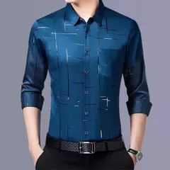 Camisa estampada de manga larga informal y de moda para hombre, top de negocios sin planchar y resistente a las arrugas