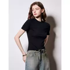 TOYOUTH-Camiseta de manga corta para mujer, Tops blancos cortos versátiles, Lyocell, cuello redondo, corte ajustado, primavera 2025