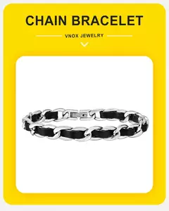 Vnox-pulseras de cadena negras para hombre y mujer, elegantes pulseras de cadena de eslabones cubanos de acero inoxidable de 7,5 MM, joyería de regalo en internet