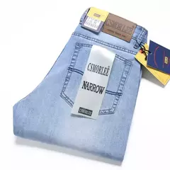 2025 marca Top estilo clásico hombres Primavera Verano Jeans negocios Casual azul claro estiramiento algodón Denim pantalones masculinos