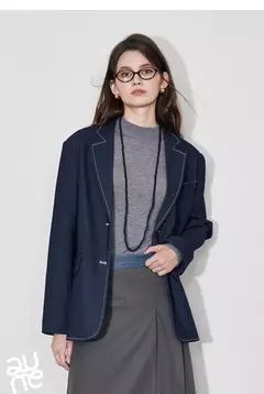TOYOUTH-Chaqueta vaquera falsa para mujer, traje de talla grande con cuello de solapa, manga larga, color azul marino, otoño 2024
