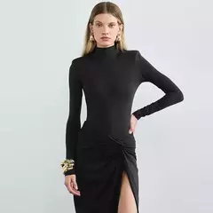 Vestidos de mujer nuevo otoño sólido Sexy Split elegante Maxi vestido ropa de calle moda manga larga cuello alto Casual vestido delgado Mujer
