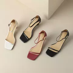 Image of FEDONAS-Sandalias de piel auténtica con correa fina para mujer, zapatos de tacón alto con correa en el tobillo, para verano, boda, fiesta, graduación, 2025