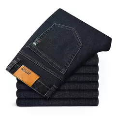 Pantalones vaqueros informales de talla grande 42 44 46 a la moda para hombre, pantalones vaqueros clásicos de negocios rectos elásticos, pantalones de primavera y otoño de marca masculina - Eleganzie