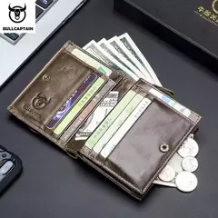 BULLCAPTAIN Cartera plegable con bloqueo RFID para hombre, tarjetero de cuero genuino con 15 ranuras para tarjetas - tienda en línea