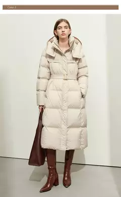 Imagen de AMII-Abrigo acolchado de plumón minimalista para mujer, abrigo largo con capucha y cinturón, ligero y cálido, ropa de abrigo de moda para invierno, 2023, novedad de 12344187