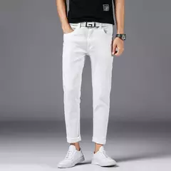 Pantalones vaqueros ajustados blancos para hombre, ropa de estilo clásico, elásticos de alta calidad, de marca, otoño - online store