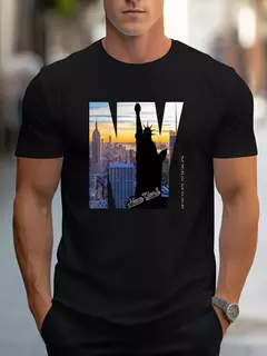 Camiseta holgada de verano 100% algodón puro para hombre, talla grande NY, estampado gráfico, informal, ajustada, cuello redondo, manga corta - online store