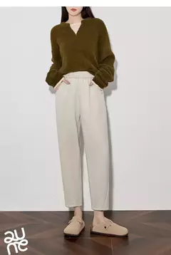 TOYOUTH, pantalones informales de lana para mujer, Otoño Invierno 20224, nueva cintura media, pantalones Harem ajustados y gruesos cálidos hasta el tobillo - tienda en línea